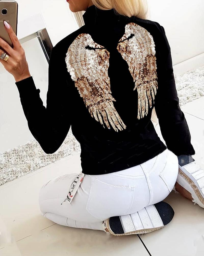 

Gulitter Splicing Long Sleeve Sweatshirt, Black