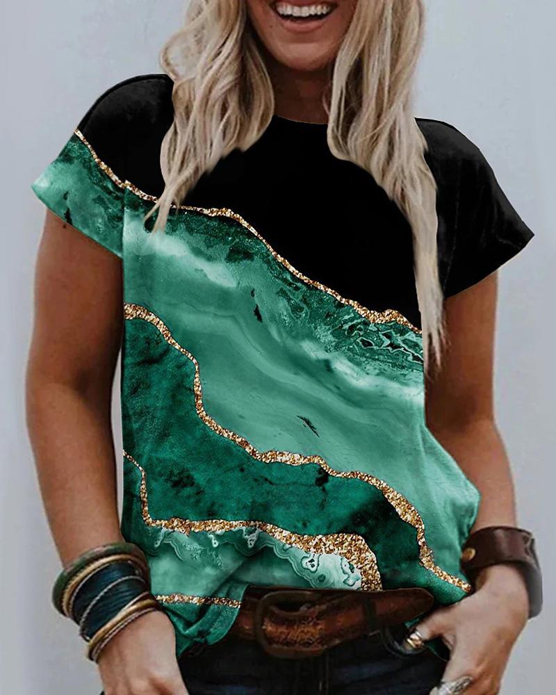 

Plus Size Marble Print Casual T-shirt, Green