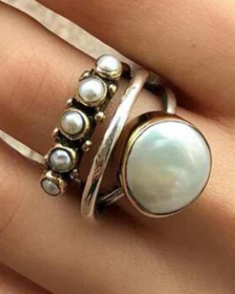 

1pc Faux Pearl Beaded Opening Ring, Silver