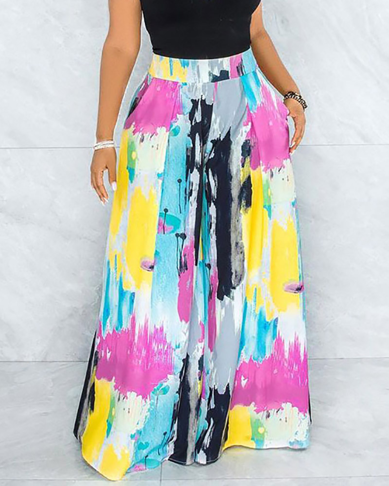 

Letter Print / Colorblock High Waist Pocket Design Pants, Style1