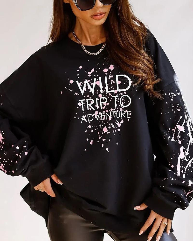 

Ink Splash Letter Print Long Sleeve Sweatshirt, Black