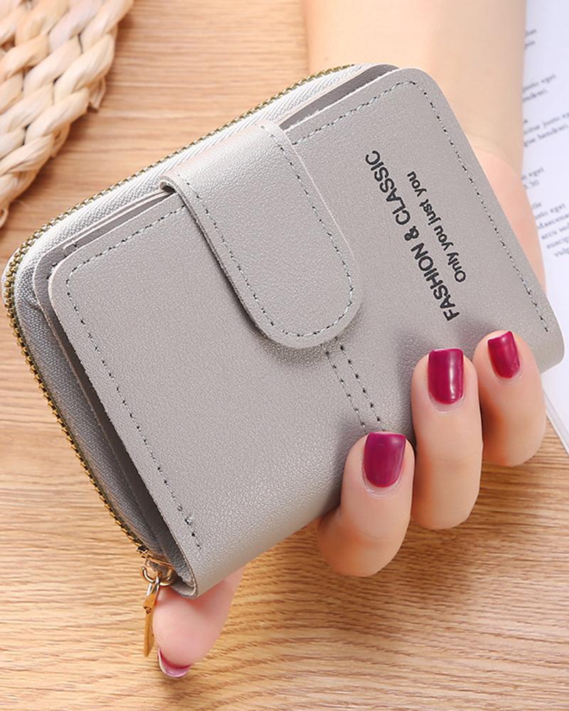 

Small Zipper Decor Purse Clutch Organizer, Gray