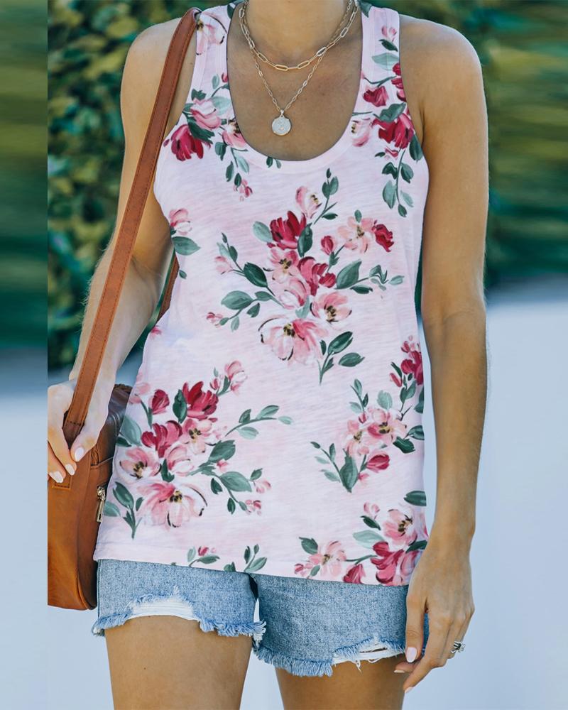 

Floral Print Racerback Casual Tank Top, Multicolor