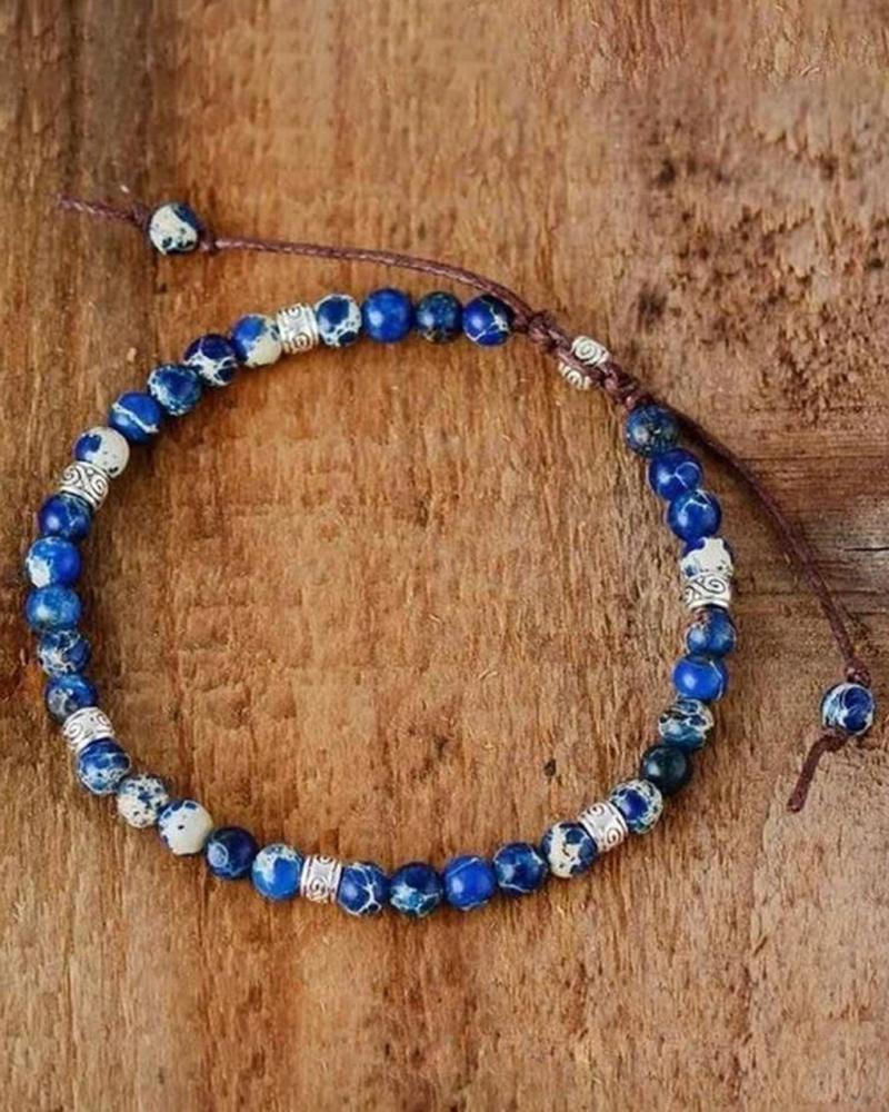 

1pc Adjustable Braided Strap Natural Stone Beaded Bracelet, Blue