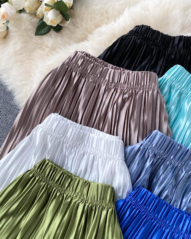 

Pleated High Waist Wide Leg Pants, Green