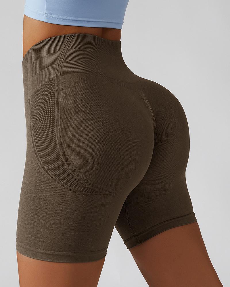 

High Waist Tummy Control Scrunch Butt Active Shorts, Brown