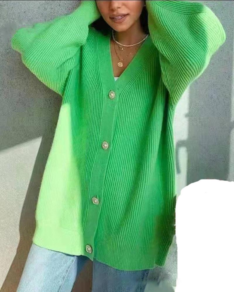 

Lantern Sleeve Button Front Cardigan, Green