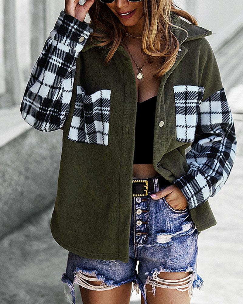 

Plaid Print Drop Shoulder Button Down Shacket, Green