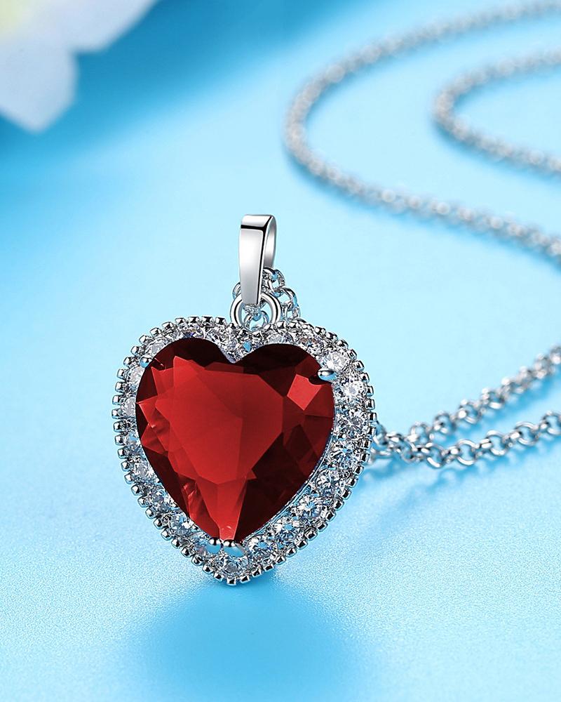 

1pc Mother's Day Rhinestone Heart Shaped Pendant Necklace, Red