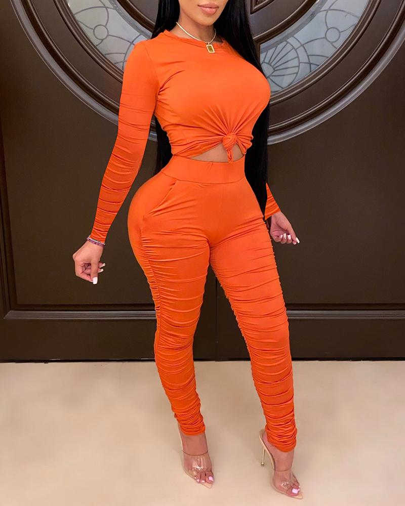

Long Sleeve Top & Ruched Pants Set, Orange