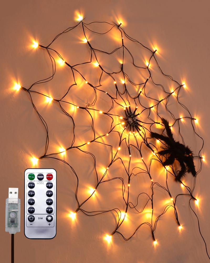 

Spider Web 70 LED 5ft Halloween Waterproof Orange Light Battery Operated For Indoor Outdoor Wall Door Yard Patio Party, Black