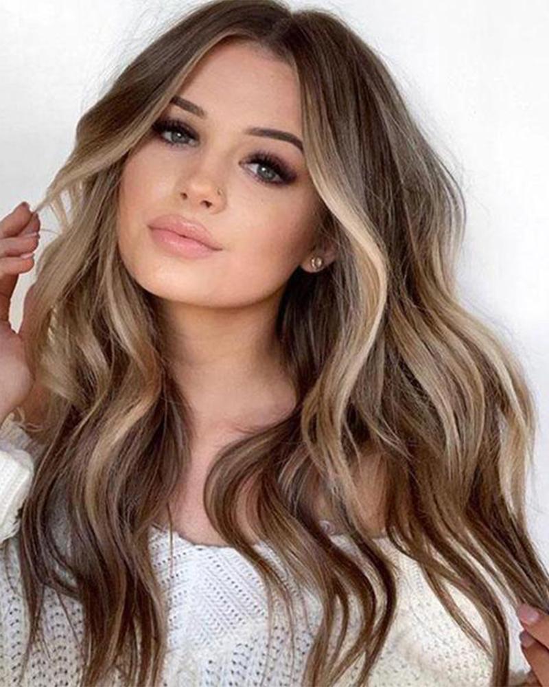 

Synthetic Wig Wavy Middle Part Wig Long Blonde Ombre Brown Synthetic Hair 22 inch