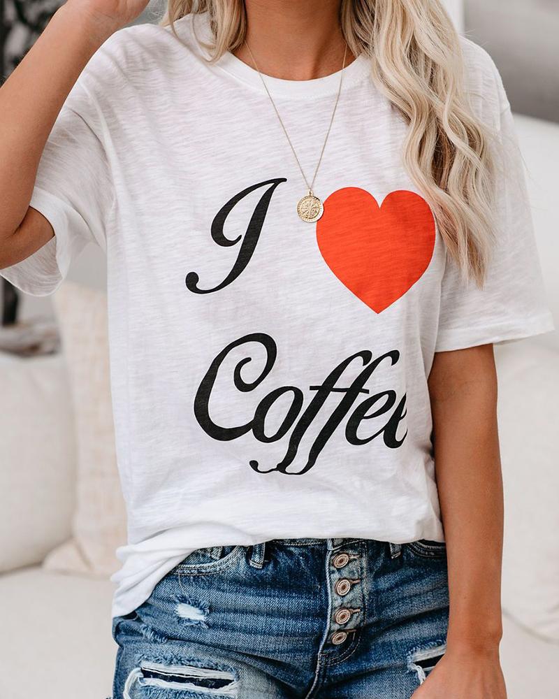 

Heart Letter Print Short Sleeve T-shirt, White