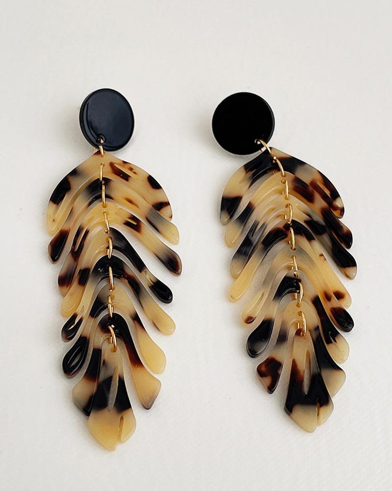 

1Pair Leaf Shaped Tassel Drop Earrings, Beige
