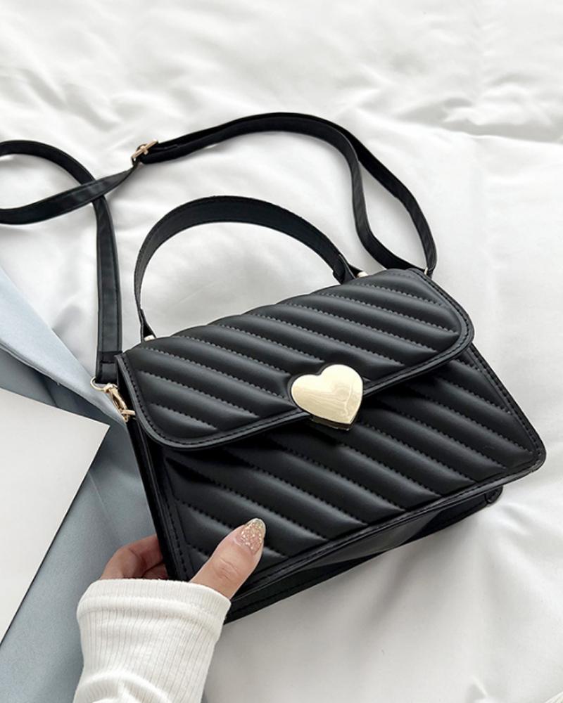 

Quilted Flap Shoulder Bag With Handle, Black
