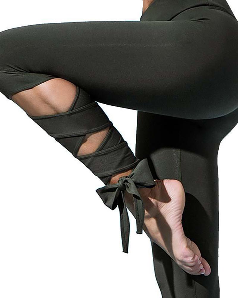 

Tied Detail High Waist Butt Lifting Scrunch Booty Leggings Tummy Control Yoga Pants, Army green