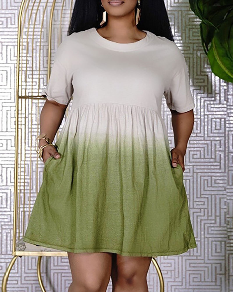 

Ombre Colorblock Pocket Design Casual Dress, Green