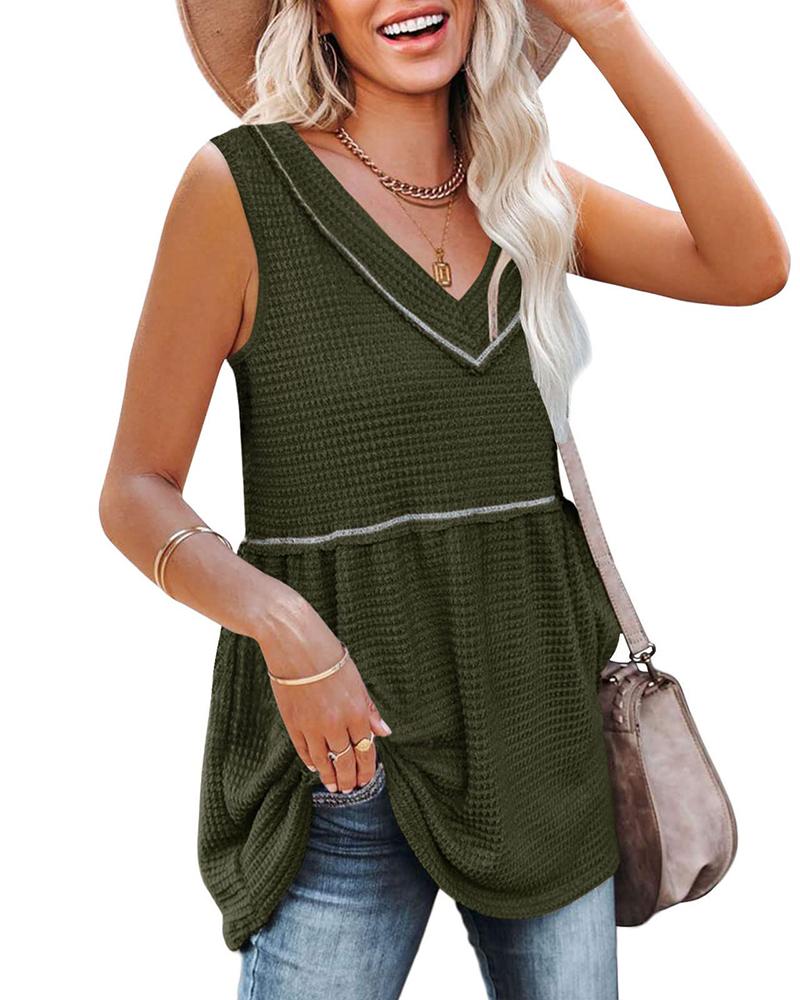 

Contraast Binding Sleeveless V-Neck Top, Army green