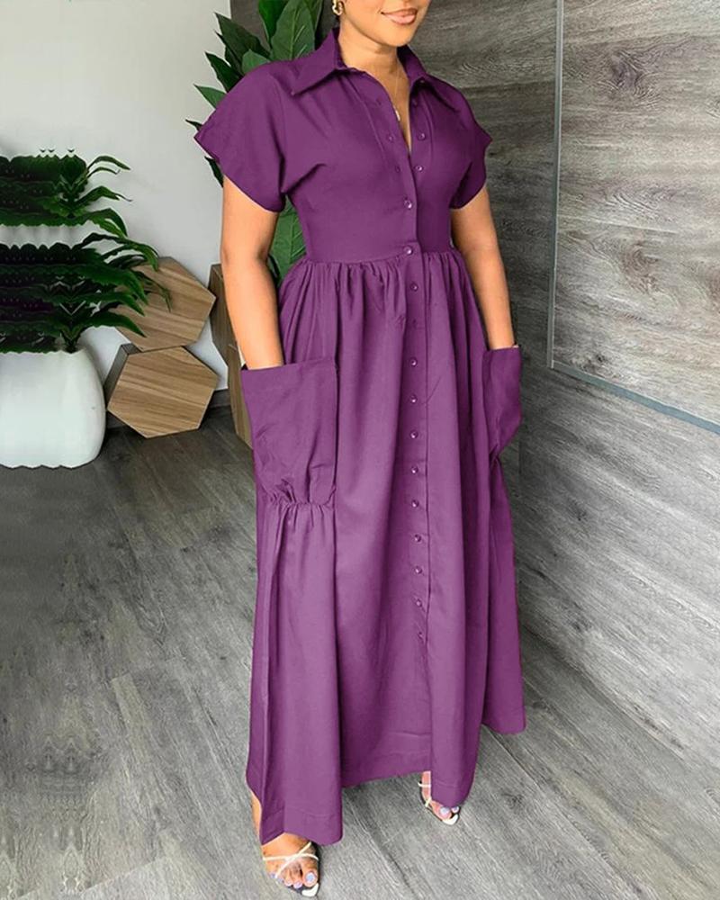 

Button Up Pocket Design Maxi Dress, Purple