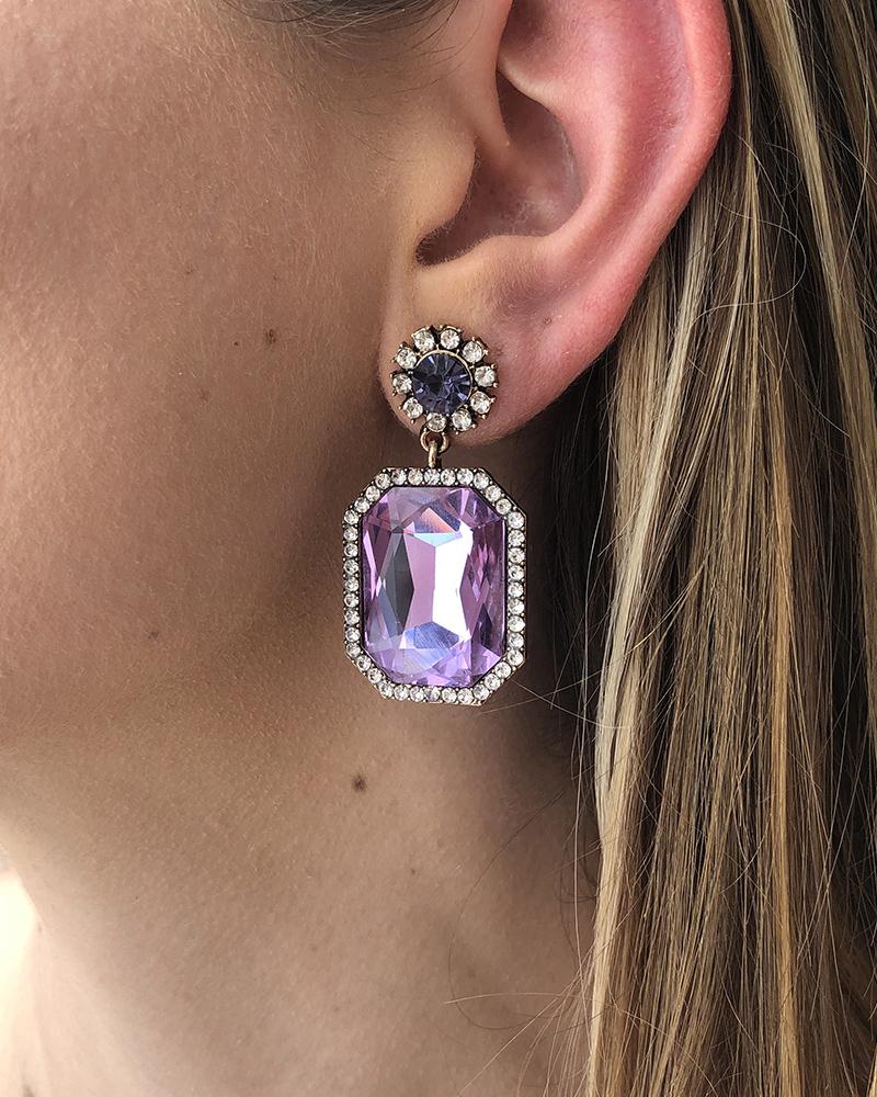 

1Pair Square Rhinestone Decor Drop Earrings, Purple