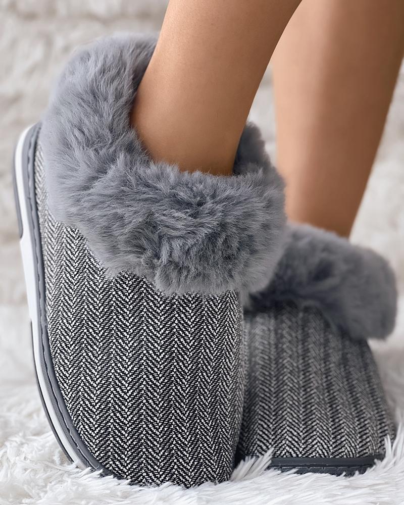 

Fuzzy Trim Non Slip Bootie Slippers, Gray