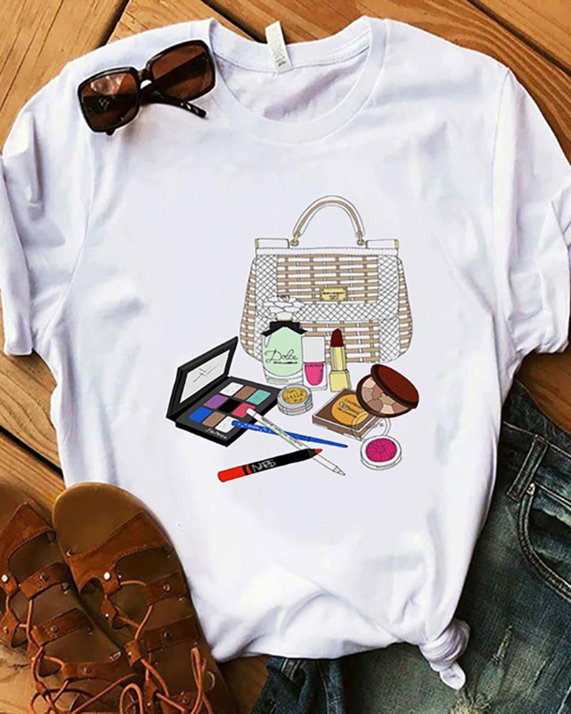 

Floral Graphic Print Short Sleeve Casual T-Shirt, Style3