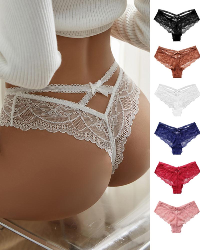 

Crisscross Crochet Lace Bowknot Decor Panty, White