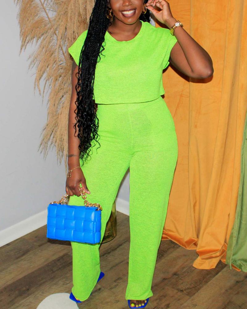 

Round Neck Short Sleeve Jumpsuit, Lvs green