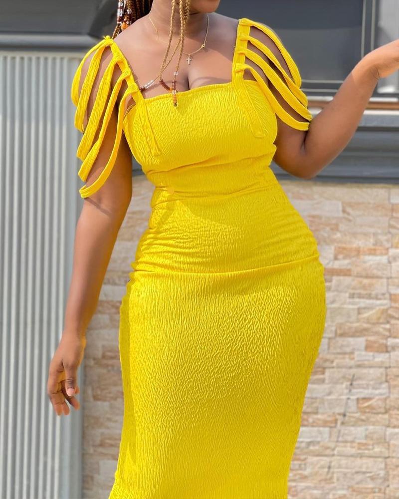 

Tassel Decor Sleeveless Bodycon Dress, Yellow