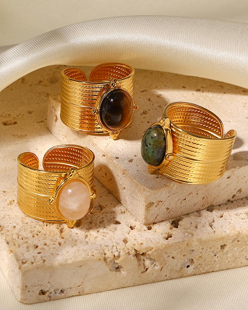 

1pc Vintage Gem Stone Decor Opening Ring, Style1