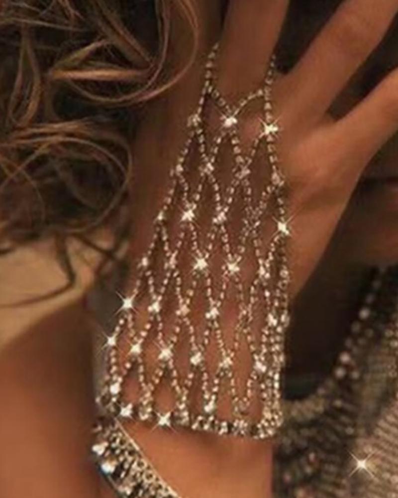 

Cutout Rhinestone Mittens Bracelet, Silver