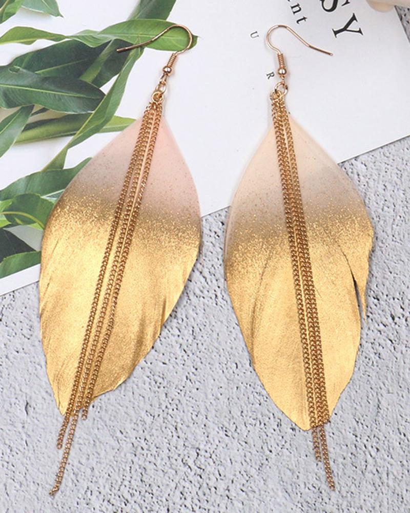 

1Pair Gradient Color Feather Tassel Dangle Earrings, Beige