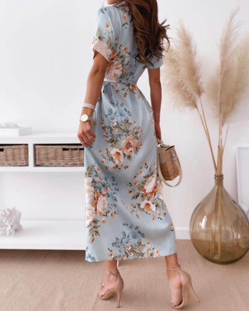 

Long Printed Floral Dress, Green
