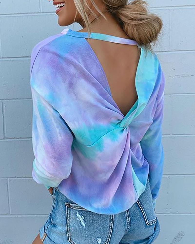 

Tie Dye Print Twisted Cut Out Sweatshirt, Blue