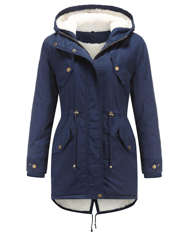 

Women' Parka Casual Winter Long Coat Pocket Design Fur Collar Drawstring Lined Hooded Fit Warm Jacket, Purplish blue