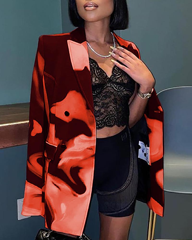 

Colorblock Buttoned Long Sleeve Blazer Coat, Red
