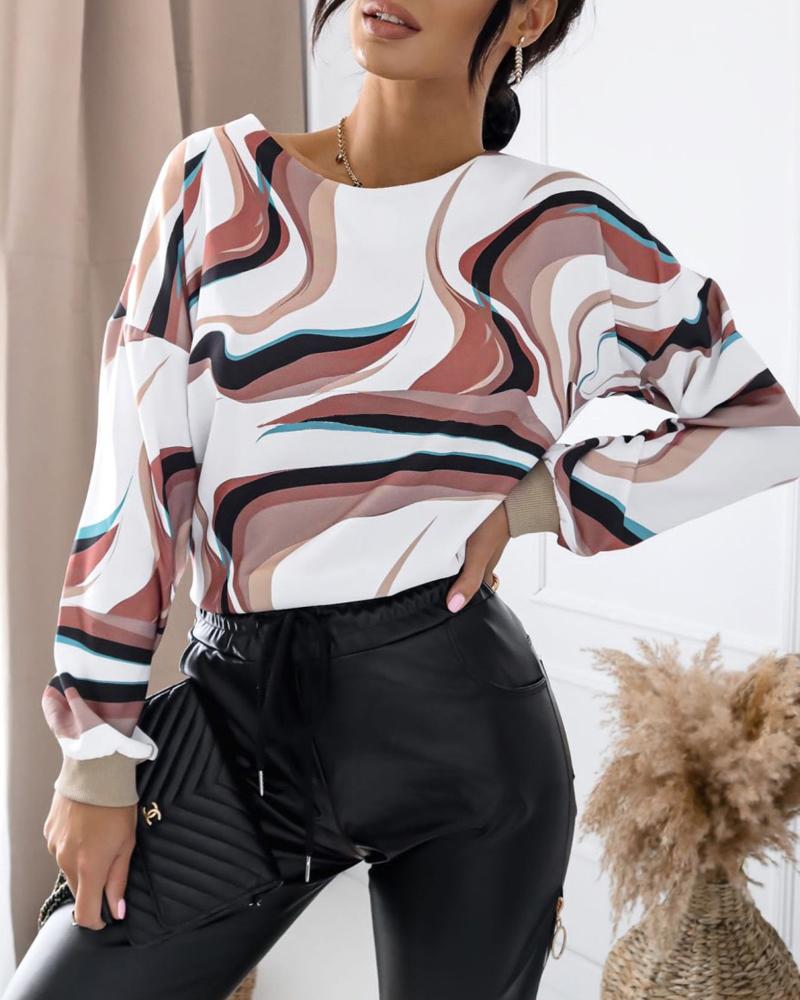 

Marble Print Long Sleeve Top, White