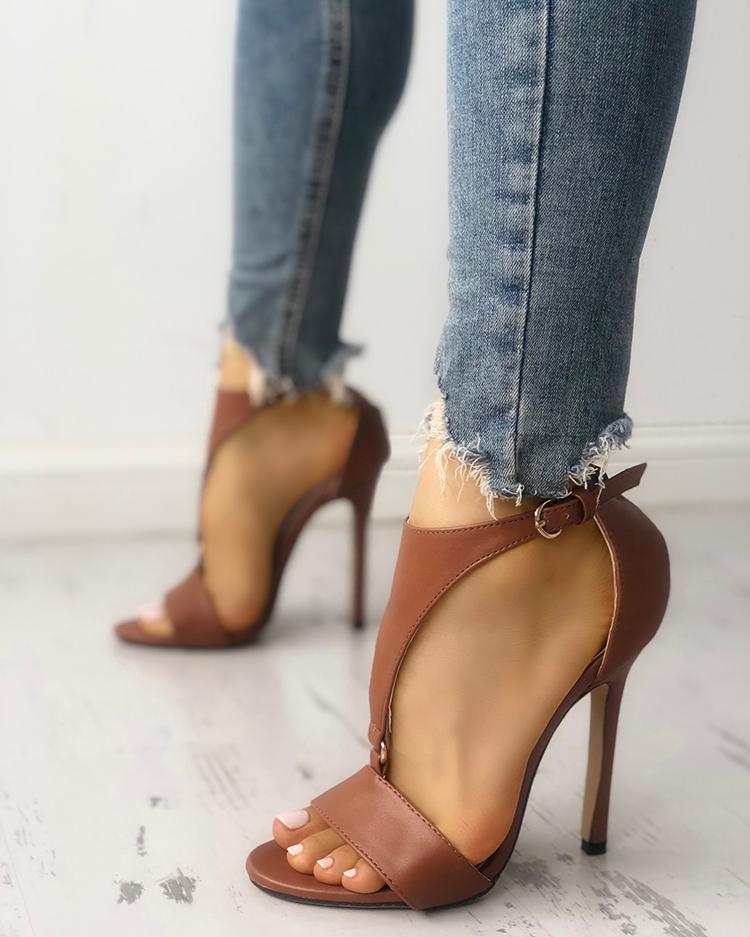 Buckled T-Strap Stiletto Heels