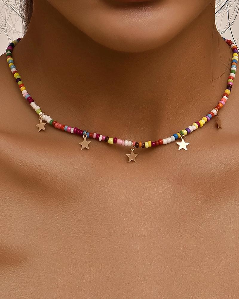 

Bohemian Vintage Colorful Beads Tassel Star Necklaces, Multicolor
