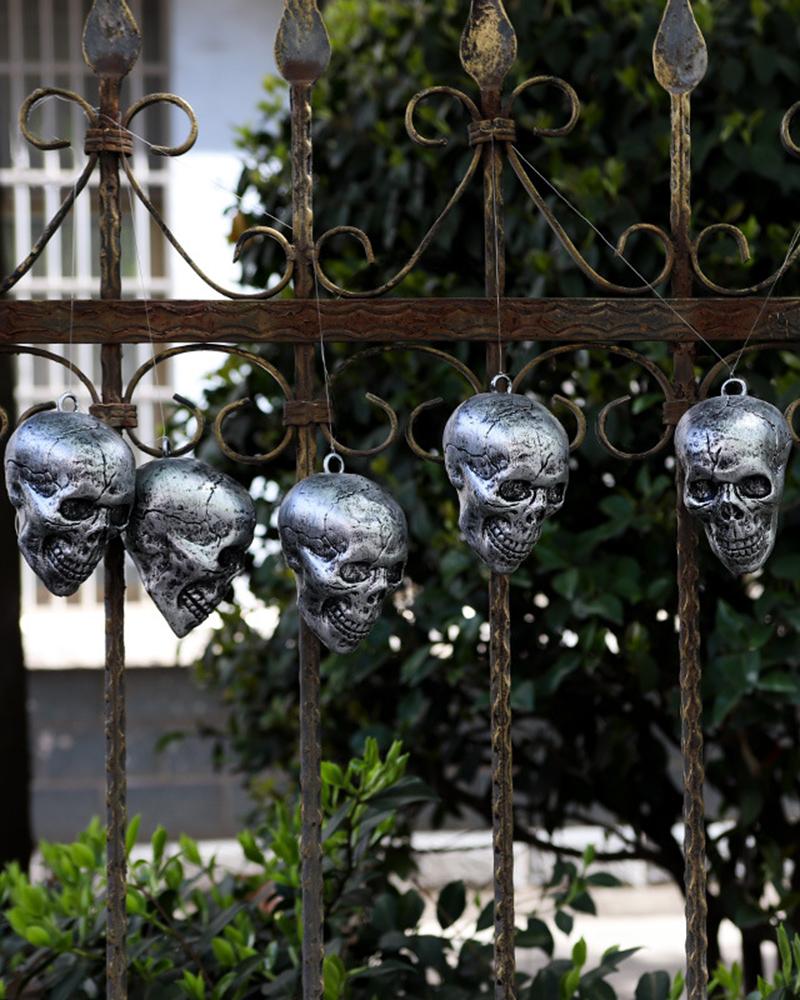 

6pcs Halloween Skull Head Ornaments Yard Garden Outdoor Decorations Set, Silver