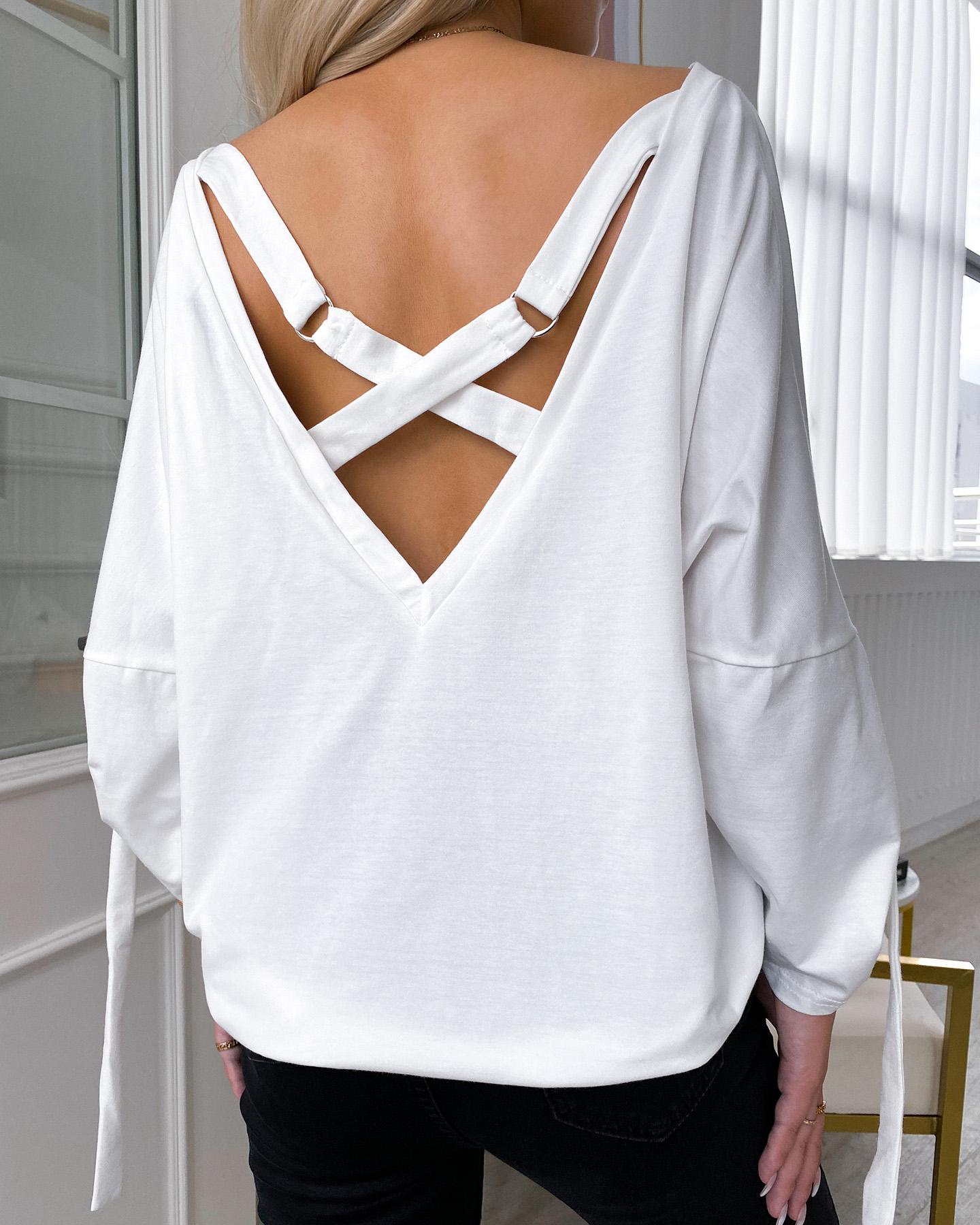 

Bandage Backless Long Sleeve Top, White