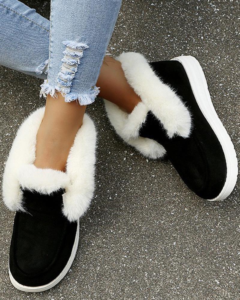 

Fuzzy Trim Lined Ankle Snow Boots, Black