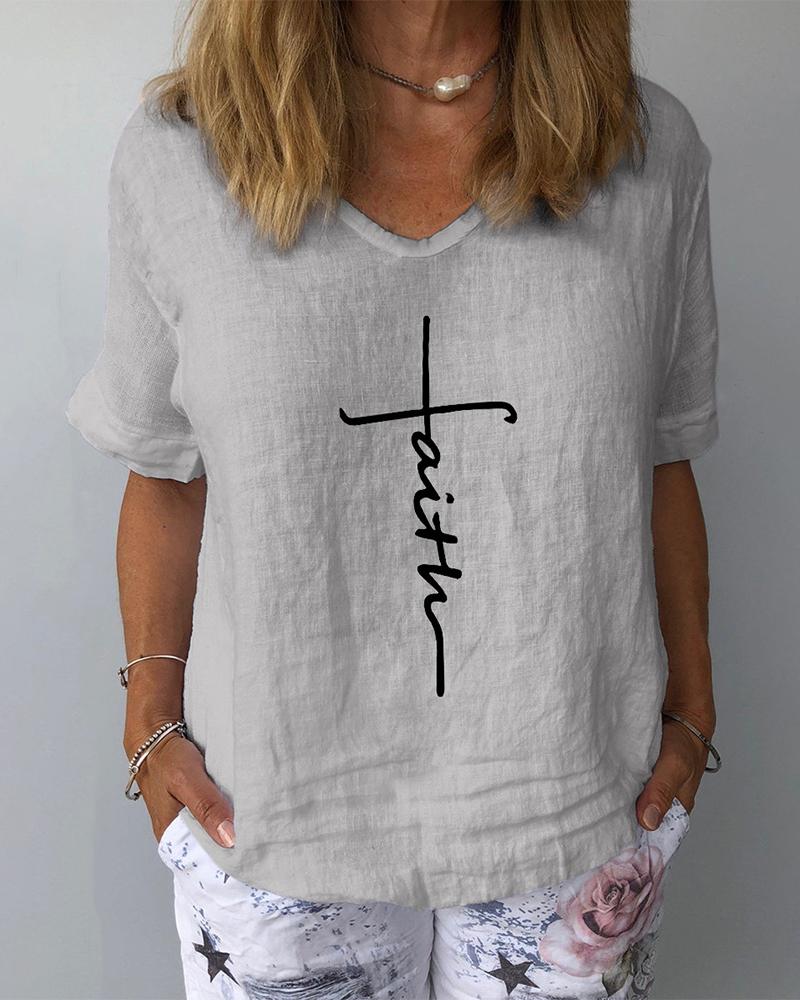 

Letter Print Short Sleeve Casual T-shirt, Gray