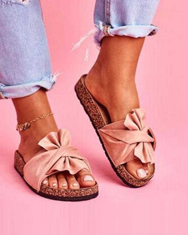 

Open-toe Bow Platform Sandals, Pink