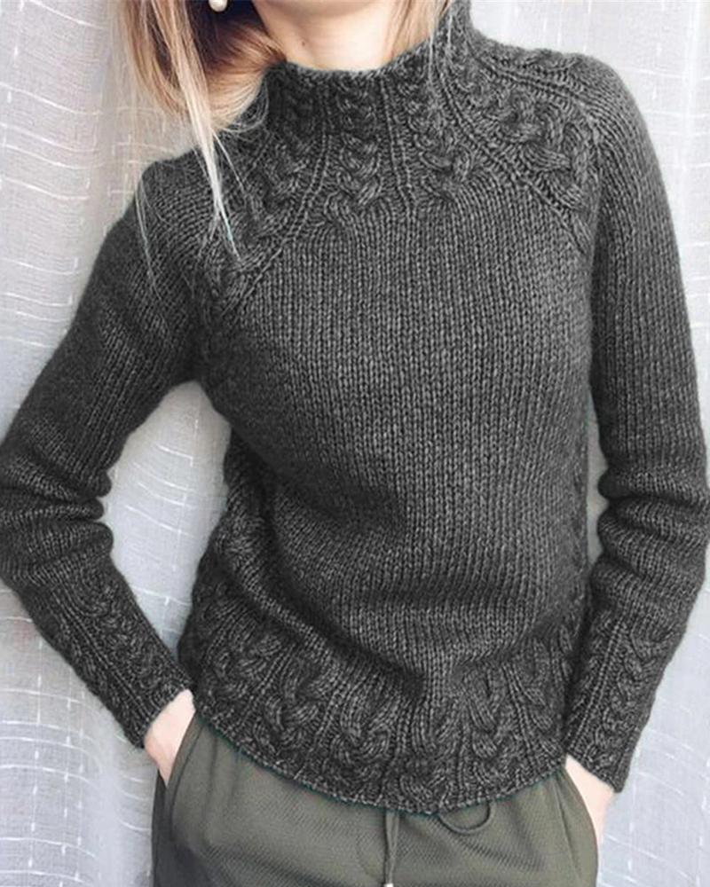 

Braided Long Sleeve Sweater, Gray