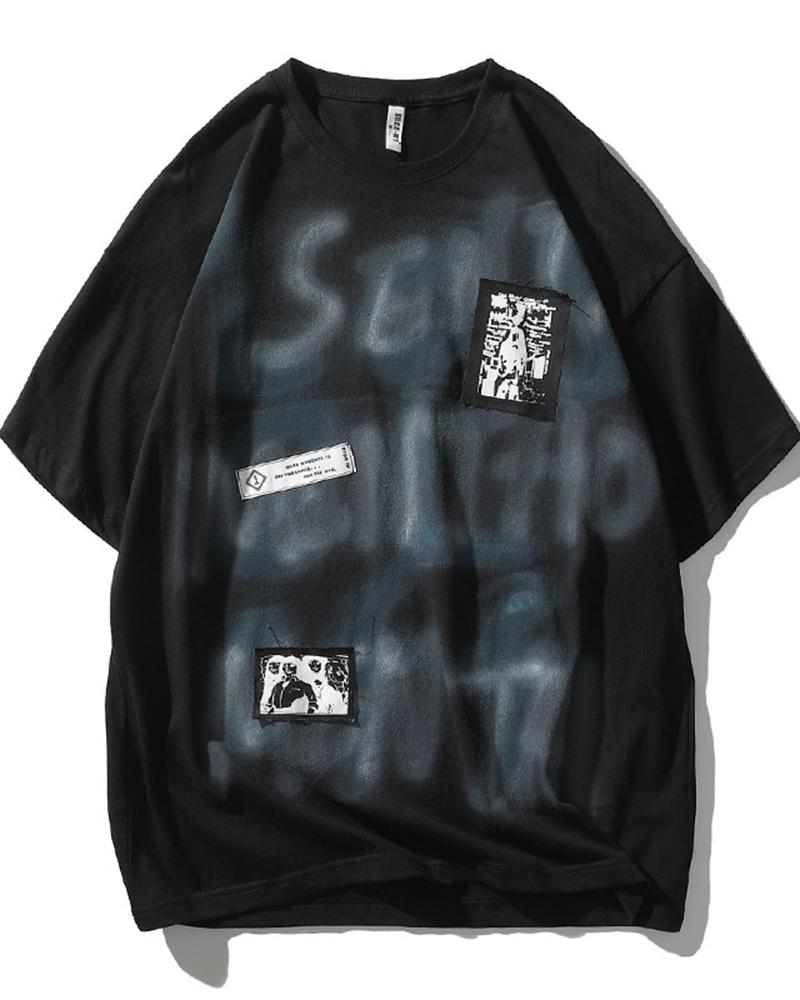 

Letter Graphic Short Sleeve Loose T-shirts, Black