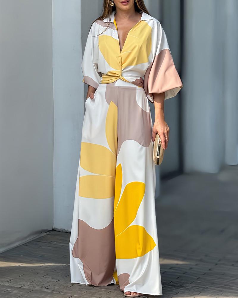

Colorblock Twisted Pocket Design Jumpsuit, Yellow