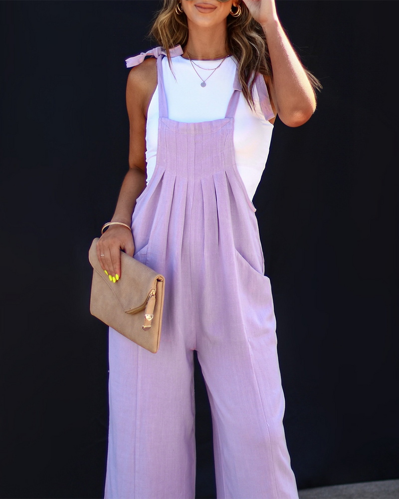 

Tied Detail Ruched Suspender Jumpsuit, Purple
