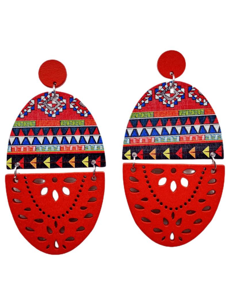 

1Pair Hollow Out Geometric Oval Drop Earrings, Red