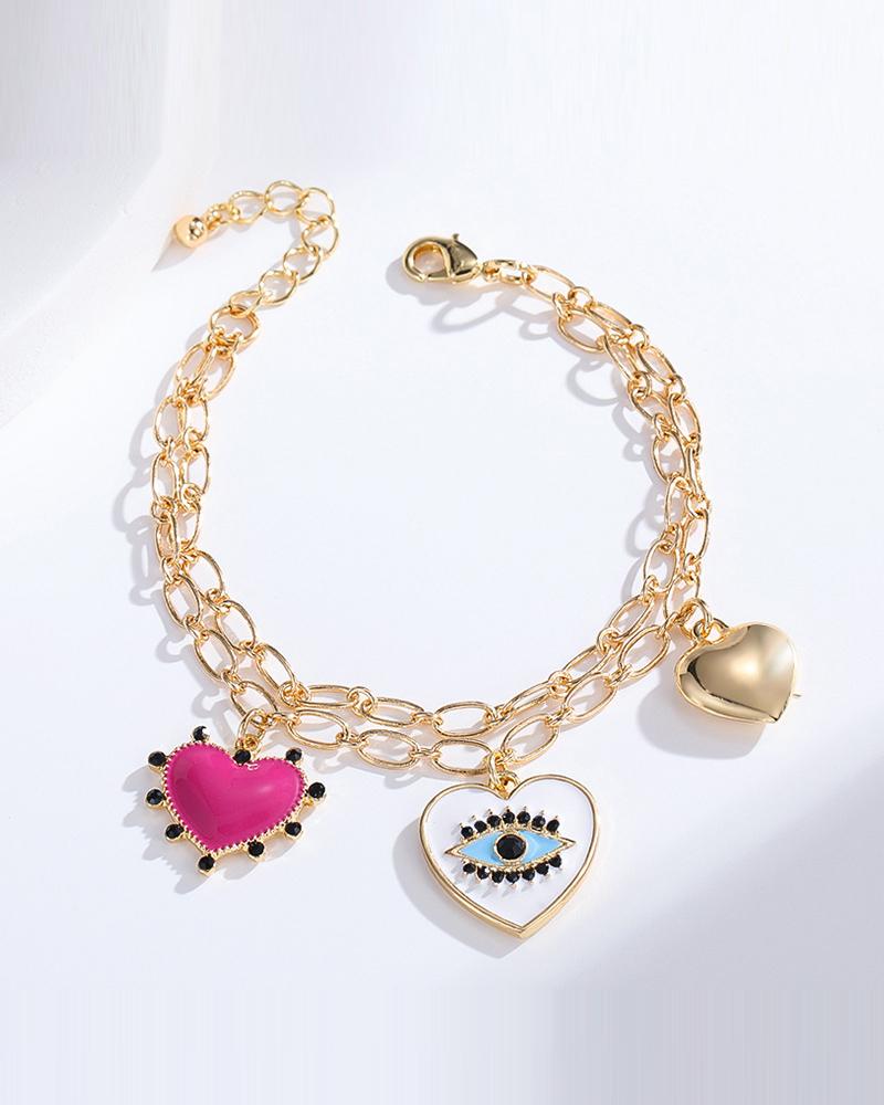 

1pc Heart Decor Layered Charm Bracelet, Gold